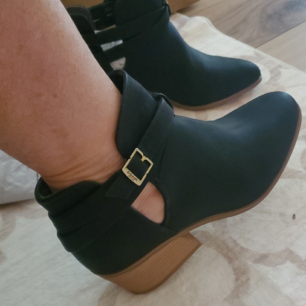 Dr. Scholl's Black Ankle Boots with Gold Buckle‎